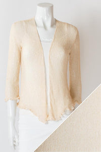 Women's short lightweight 3/4 sleeve sheer shrug.