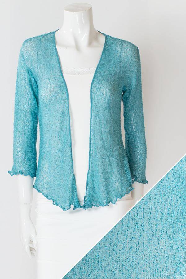Women's short lightweight 3/4 sleeve sheer shrug.