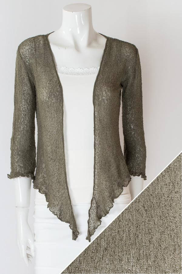 Women's short lightweight 3/4 sleeve sheer shrug.