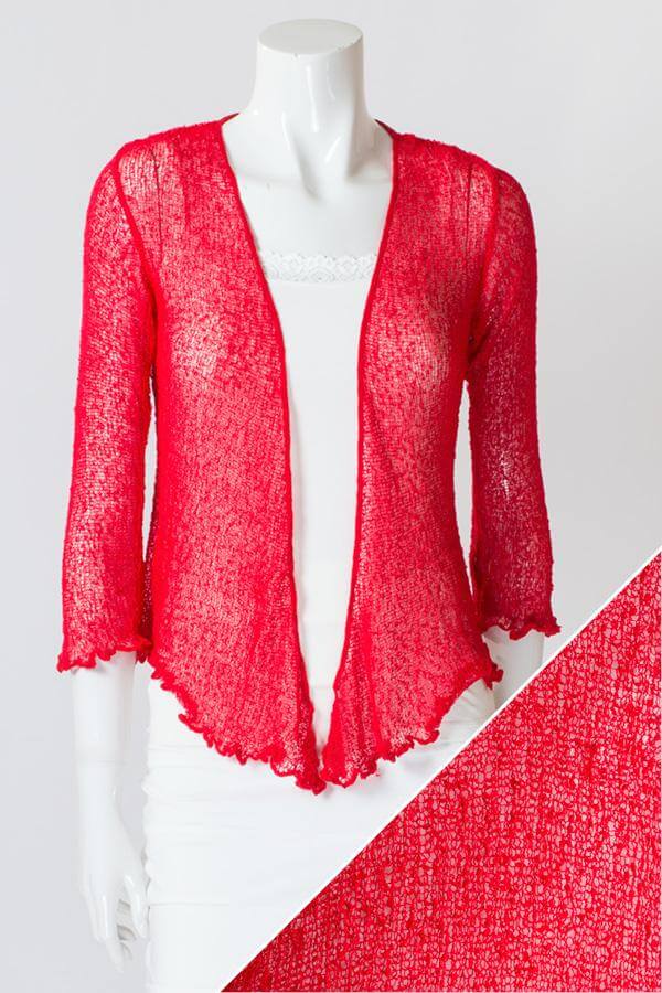 Women's short lightweight 3/4 sleeve sheer shrug.