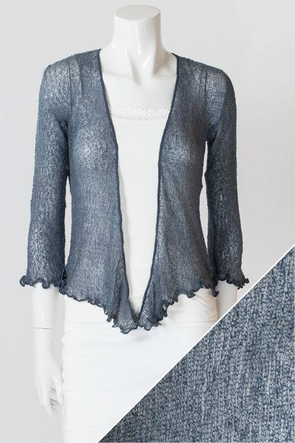 Women's short lightweight 3/4 sleeve sheer shrug.