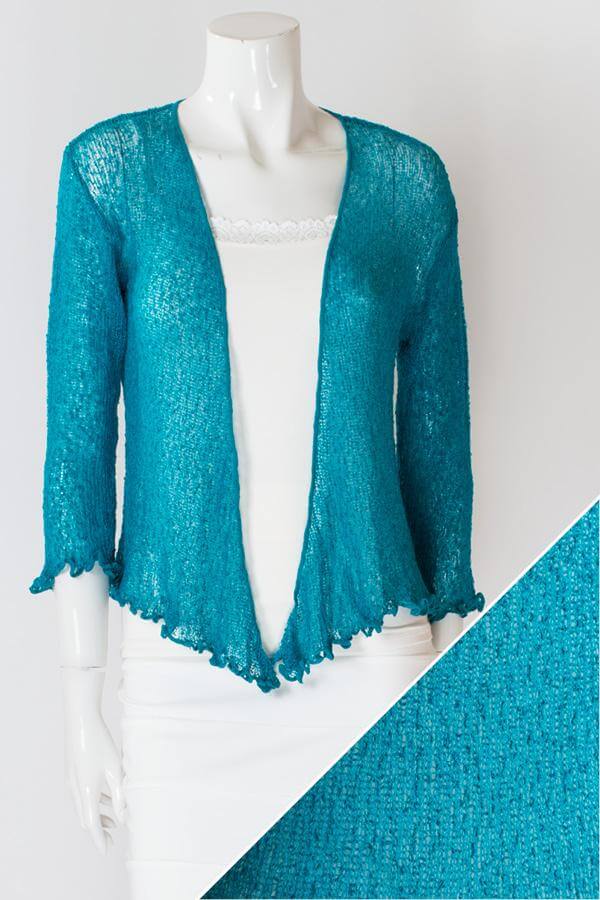 Women's short lightweight 3/4 sleeve sheer shrug.