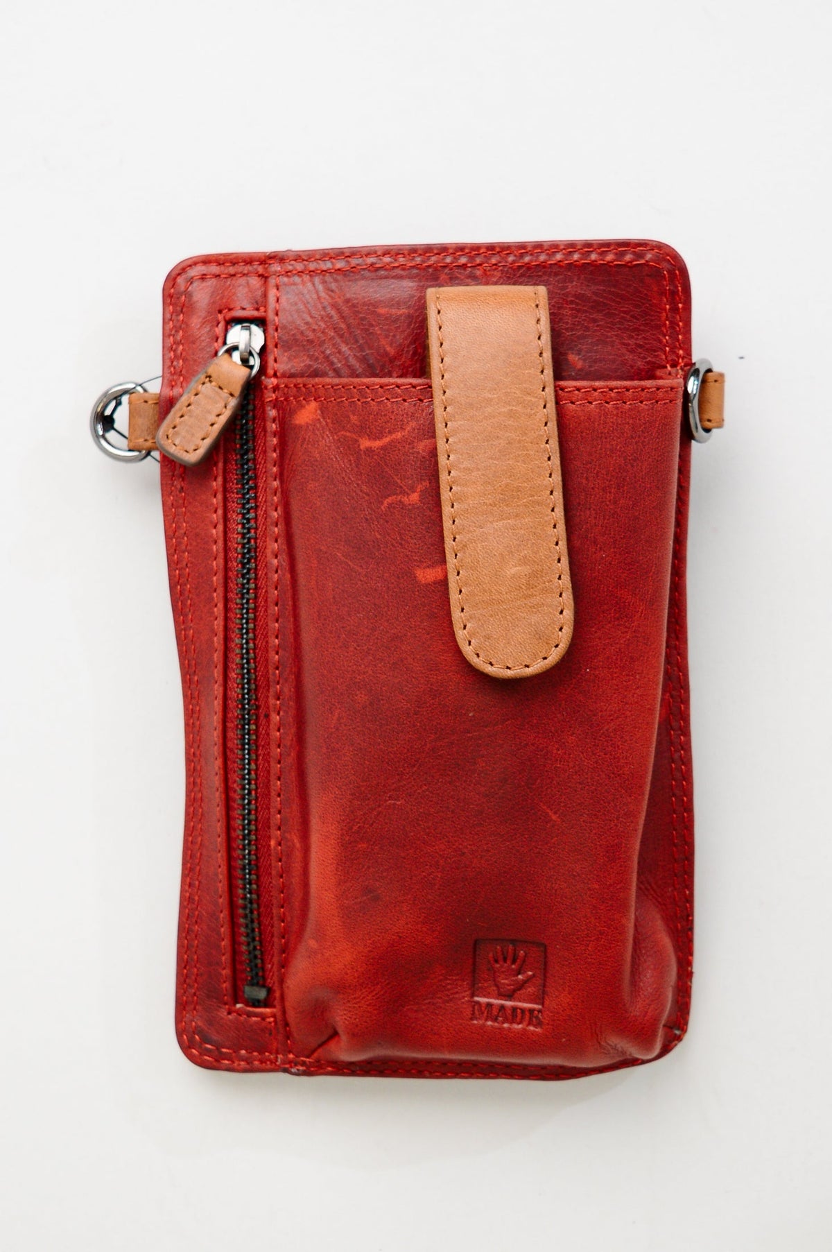 Adrian Klis 1696 Small Phone Purse, Red/Tan, Leather