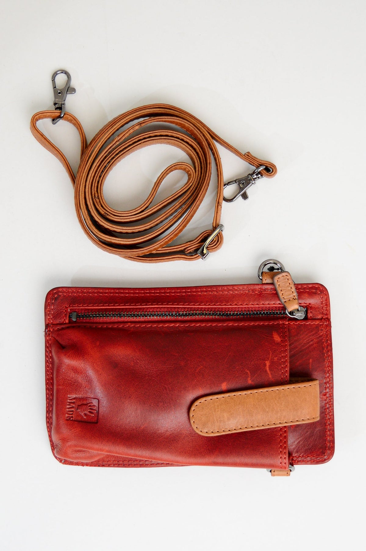 Adrian Klis 1696 Small Phone Purse, Red/Tan, Leather
