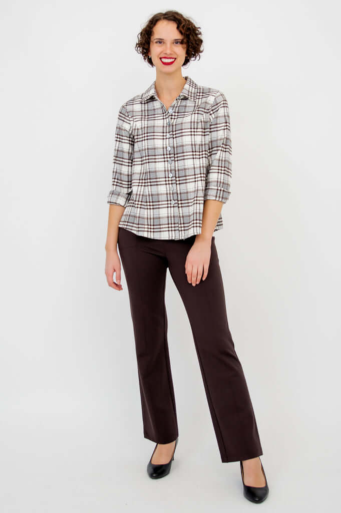 Alexis Top with sleeves rolled, front angled view