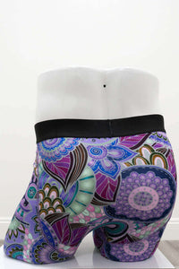 Back view of Middle Man bamboo boxer briefs highlighting floral print and fit
