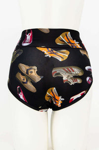Back view of high-waist brief with all-over sneaker pattern