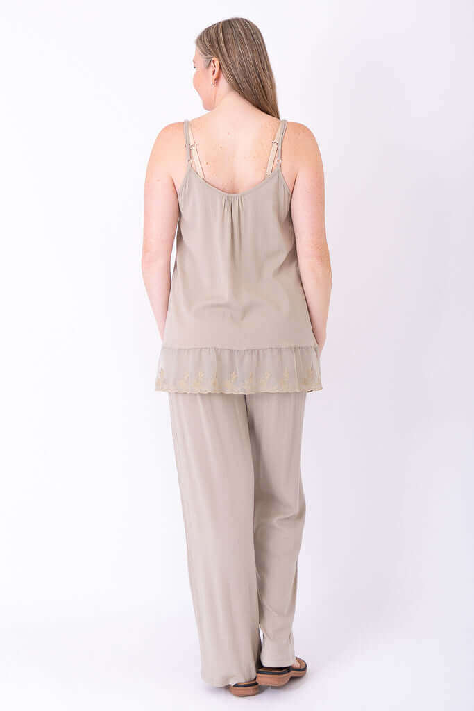Back view of model in Chantilly Lace Tank showing adjustable straps