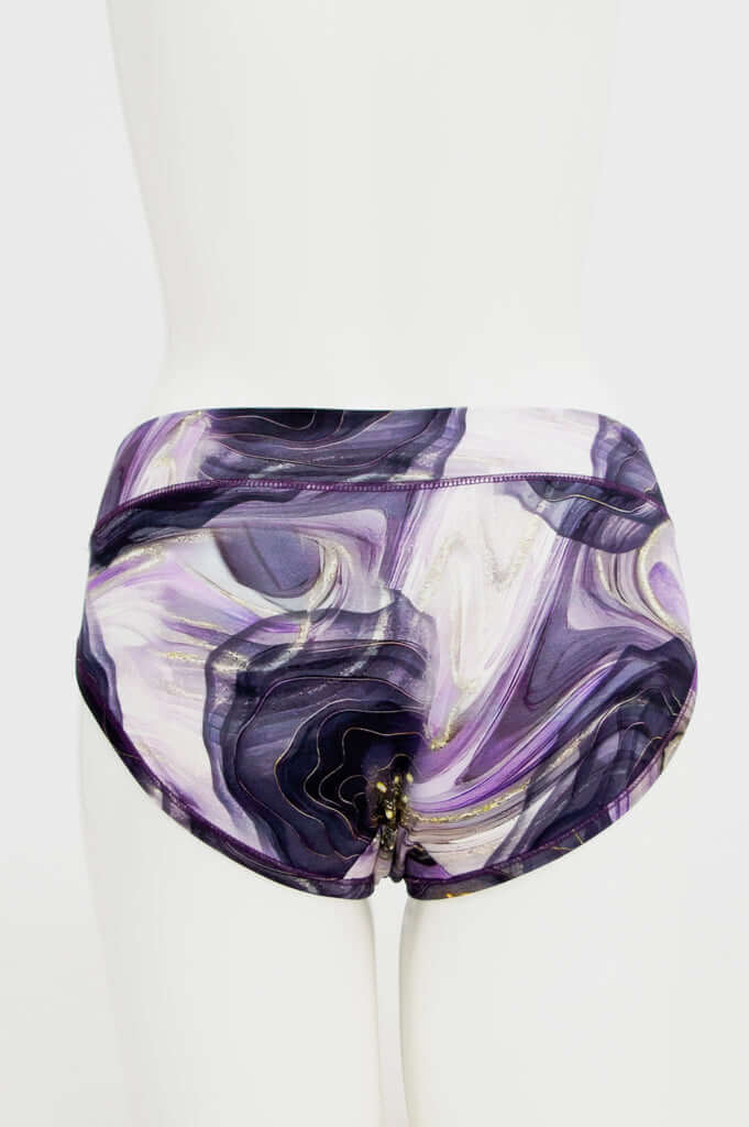 Back view of marble swirl print bamboo hipster underwear on mannequin