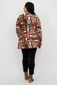 Back view of Pauline lightweight jacket displaying full patterned design