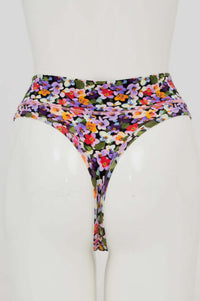 Back view of high rise bamboo thong showing thong cut and floral design
