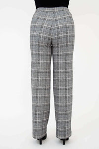 Back view of plaid straight leg trousers