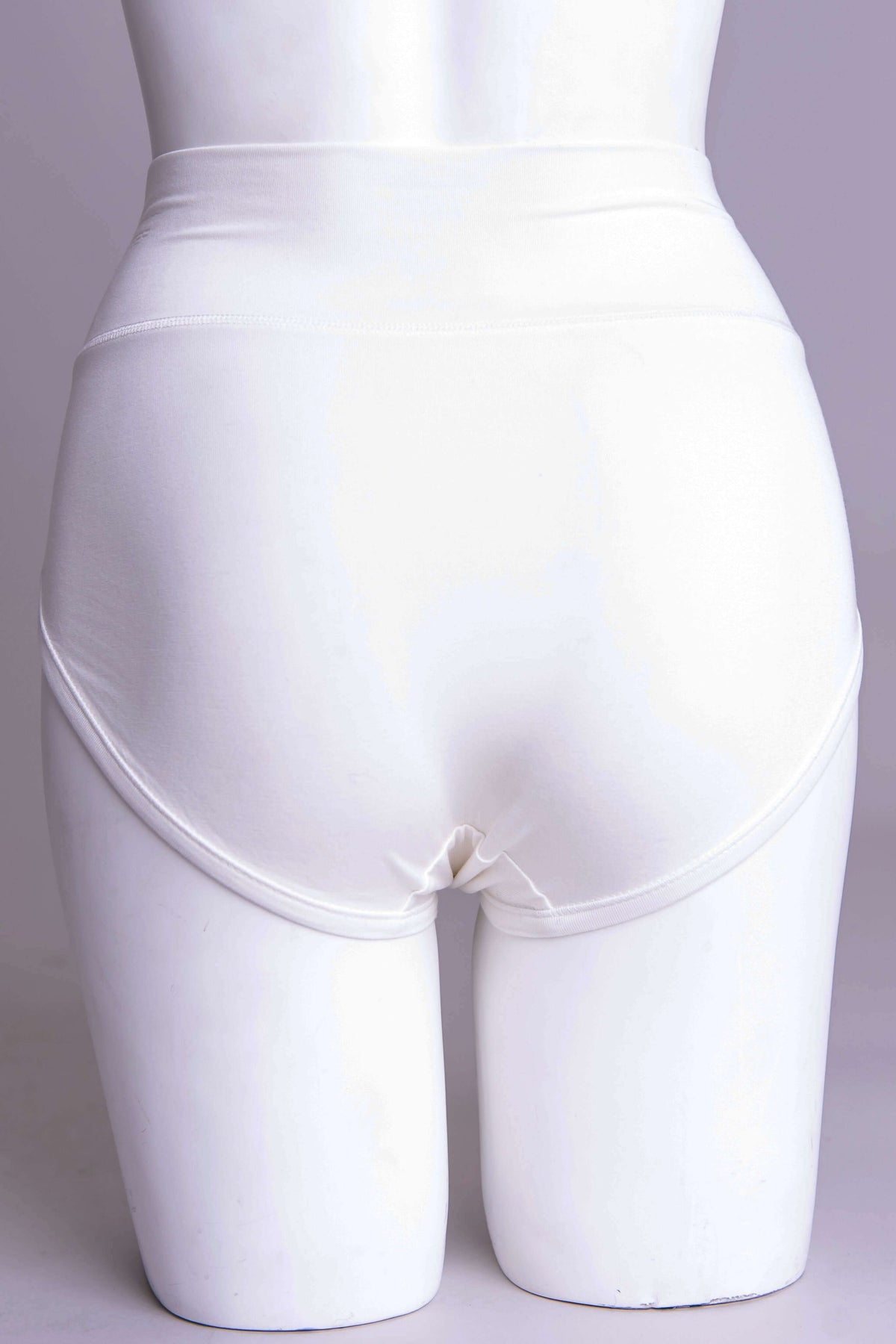 Back view of seamless white bamboo panty on mannequin