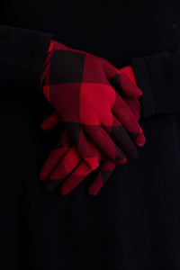 Red plaid print natural bamboo fiber women's gloves.
