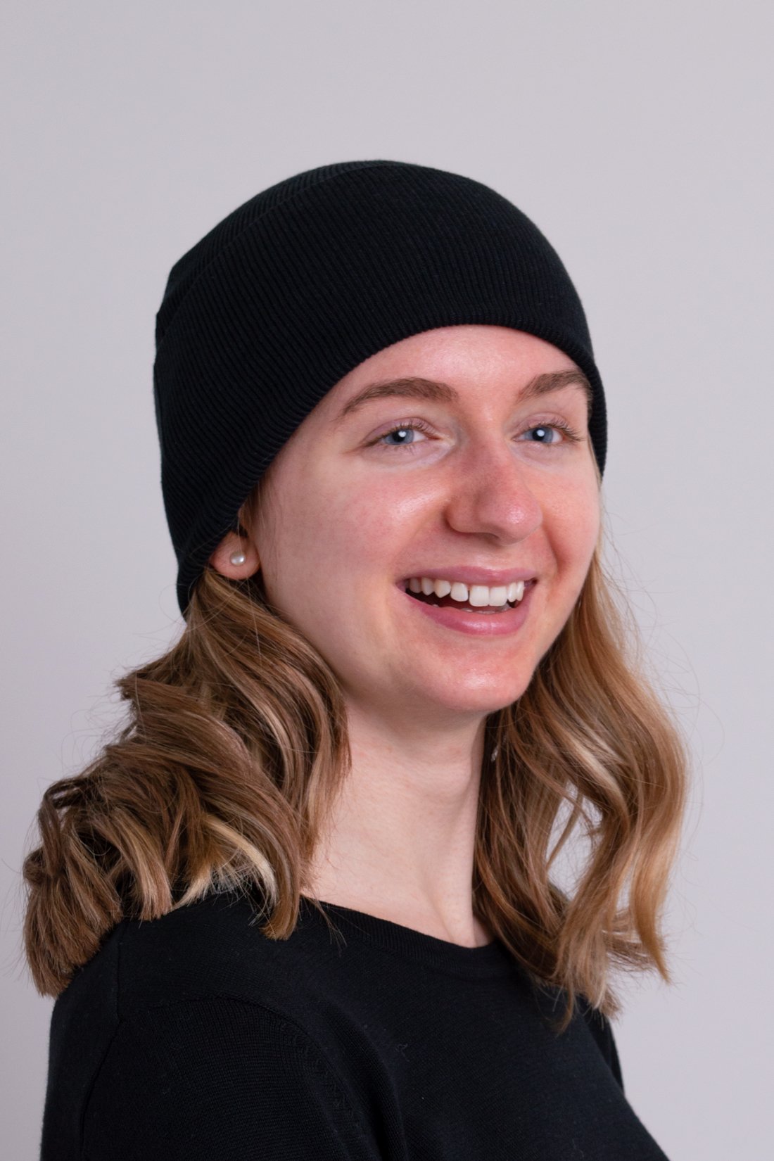 Women's black toque bamboo cotton beanie hat.
