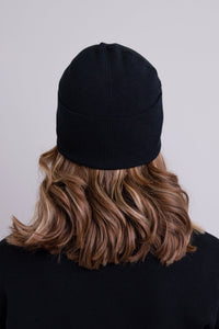 Women's black toque bamboo cotton beanie hat.