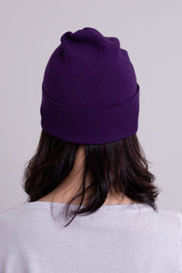 Women's purple toque bamboo cotton beanie hat.