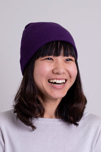 Women's purple toque bamboo cotton beanie hat.