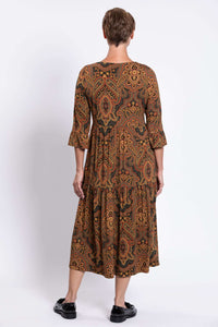 Bernadette Long Dress in paisley print, back view