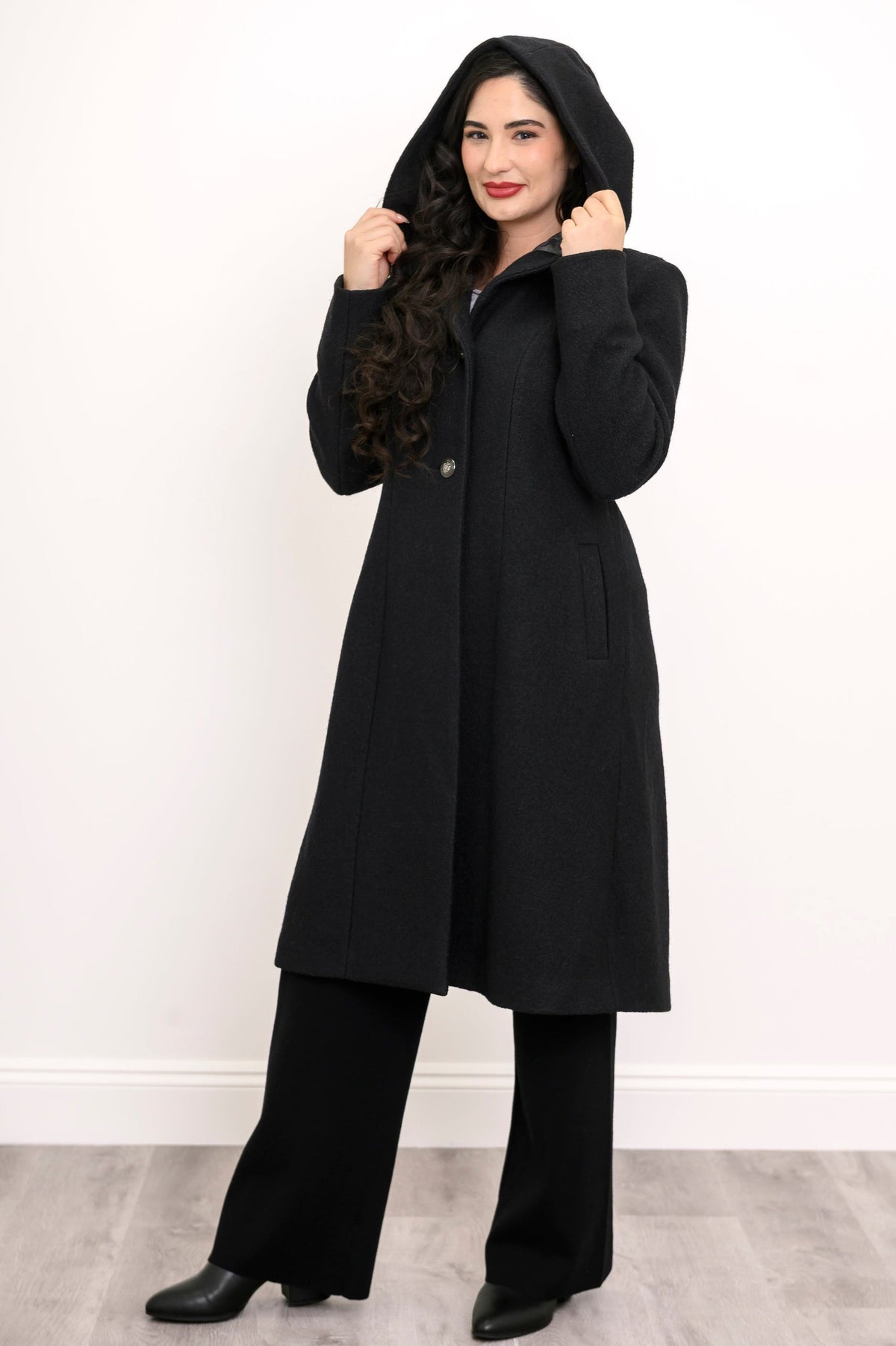 Britt Coat, Black, Wool Viscose