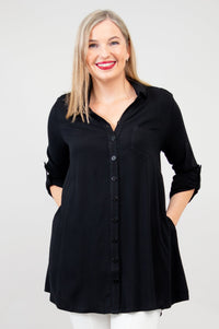 Celine Blouse, Black, Linen Bamboo