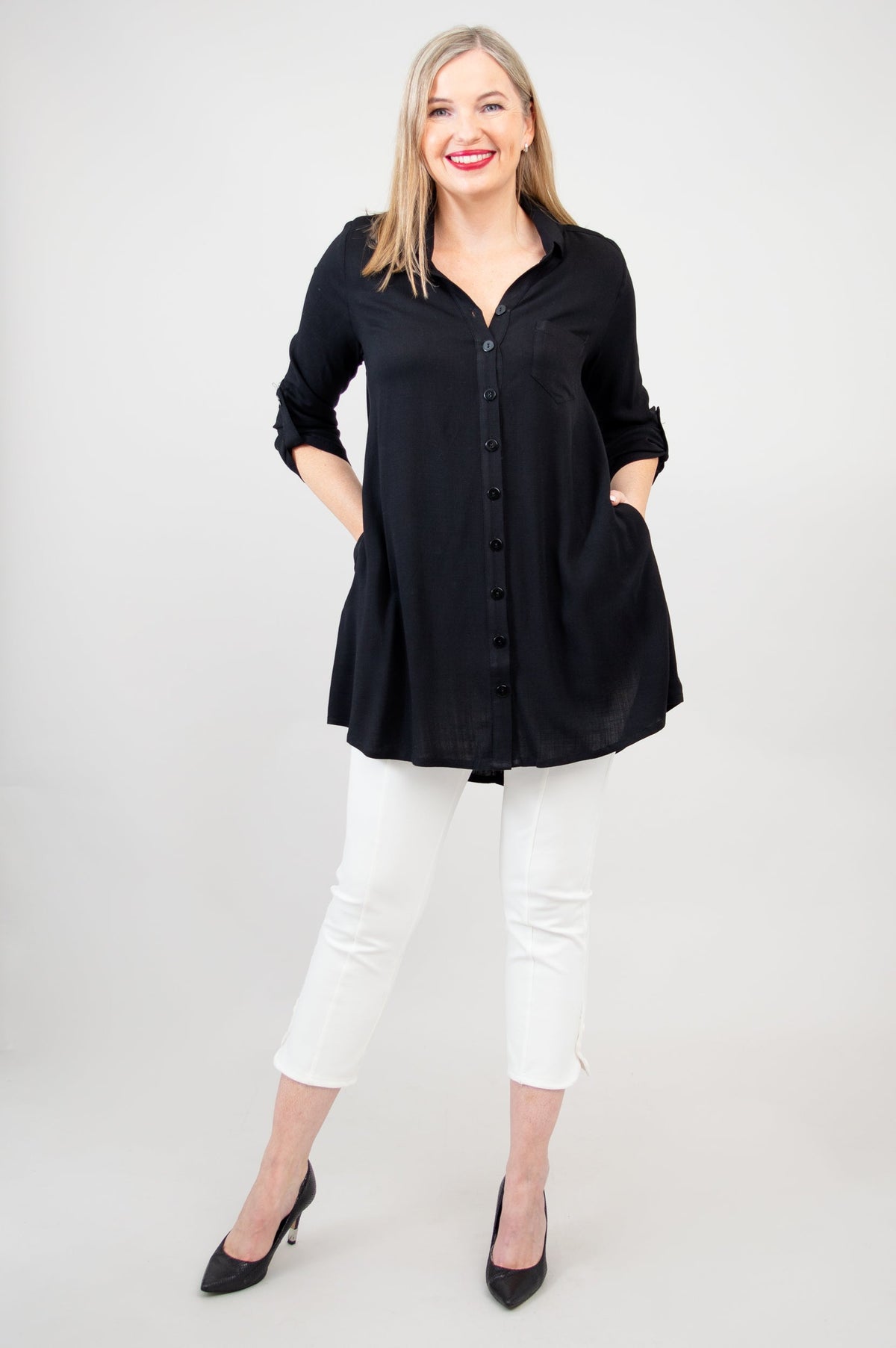 Celine Blouse, Black, Linen Bamboo