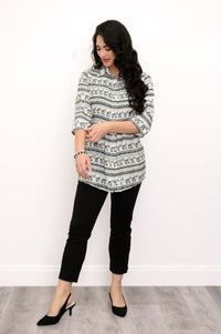 Cindy 3/4 Sleeve Top, BW Elephants
