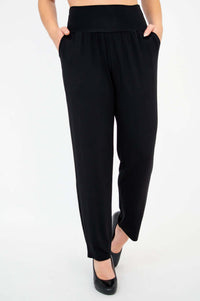 Black Clair pants showing comfortable pull-on fit and tapered silhouette