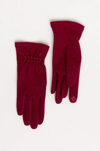 Burgundy red natural wool fiber women's gloves.