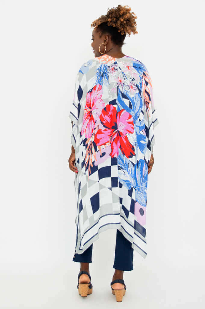 Back view of Darcy floral kimono wrap showing bold print