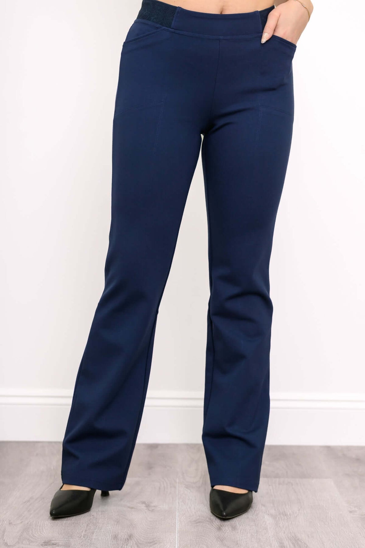 Daya modal stretch pants in indigo shown from the front, full leg view