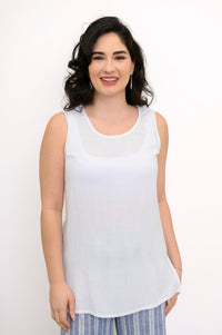 Dena Tank, White, Linen Bamboo