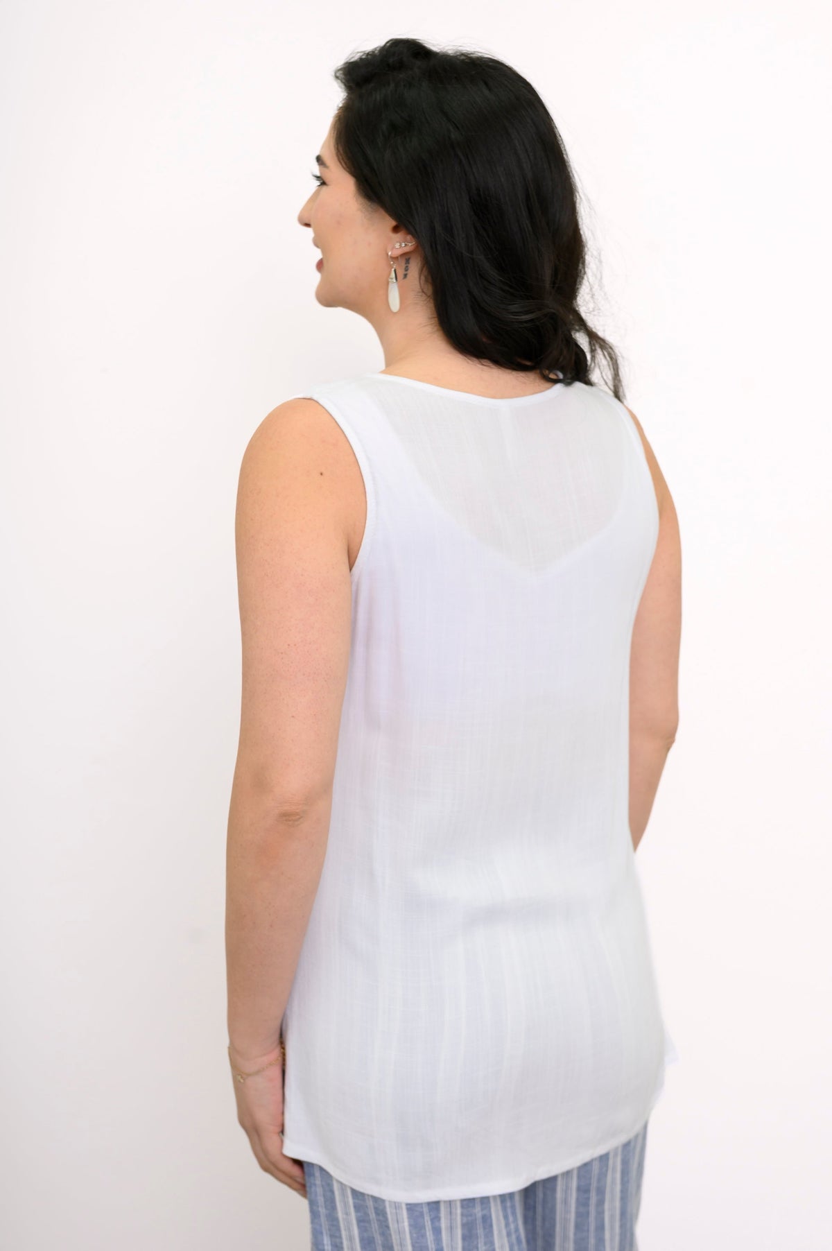 Dena Tank, White, Linen Bamboo