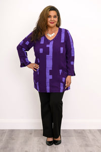 Evelyn Long Sleeve Top, Purple Cubes