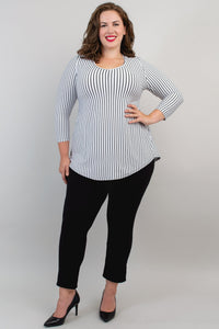 Franny Top, White/Black Small Stripe, Bamboo - Final Sale