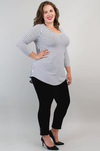 Franny Top, White/Black Small Stripe, Bamboo - Final Sale