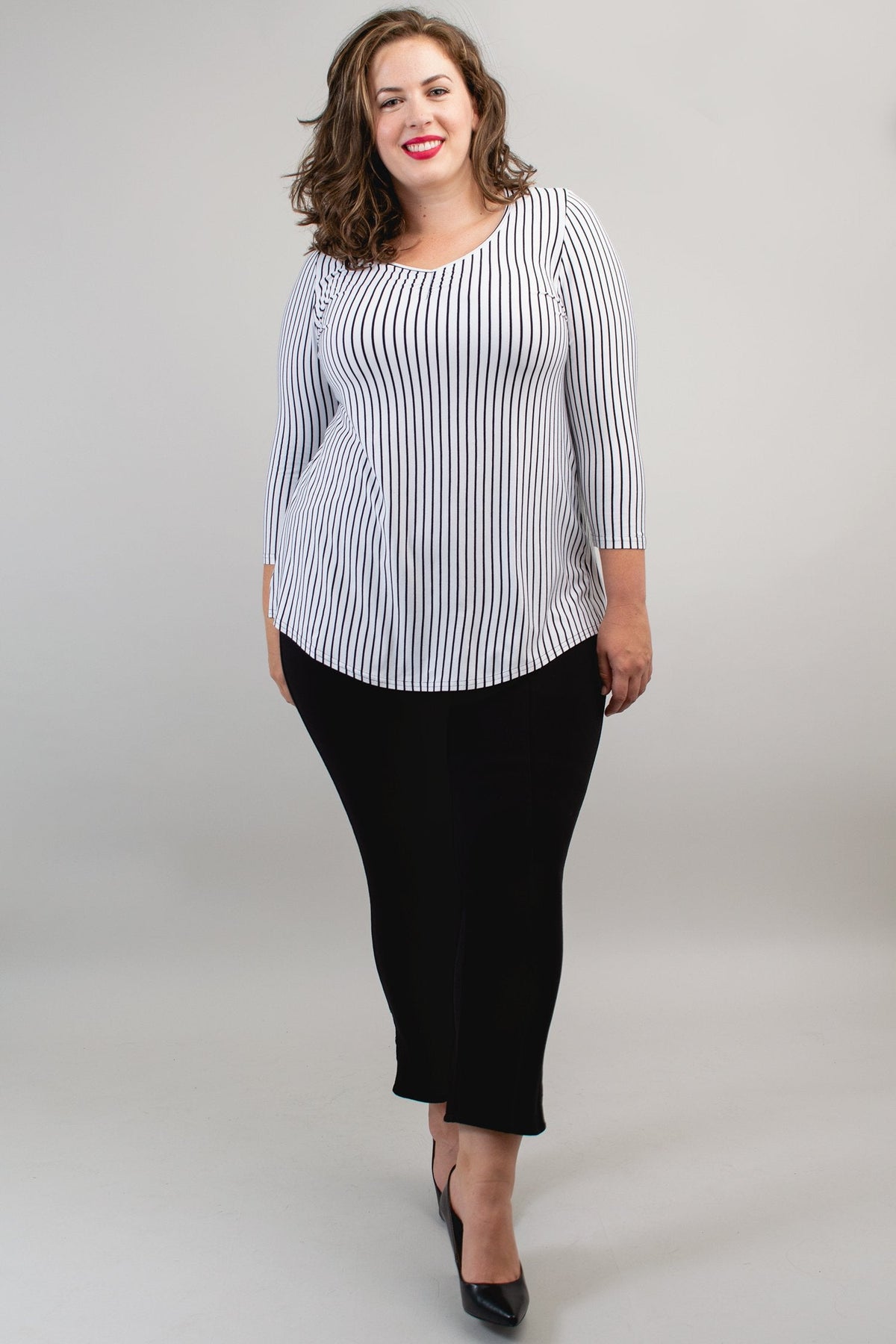 Franny Top, White/Black Small Stripe, Bamboo - Final Sale