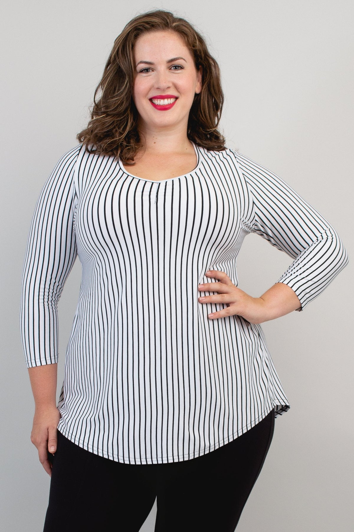 Franny Top, White/Black Small Stripe, Bamboo - Final Sale