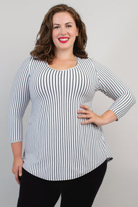 Franny Top, White/Black Small Stripe, Bamboo - Final Sale