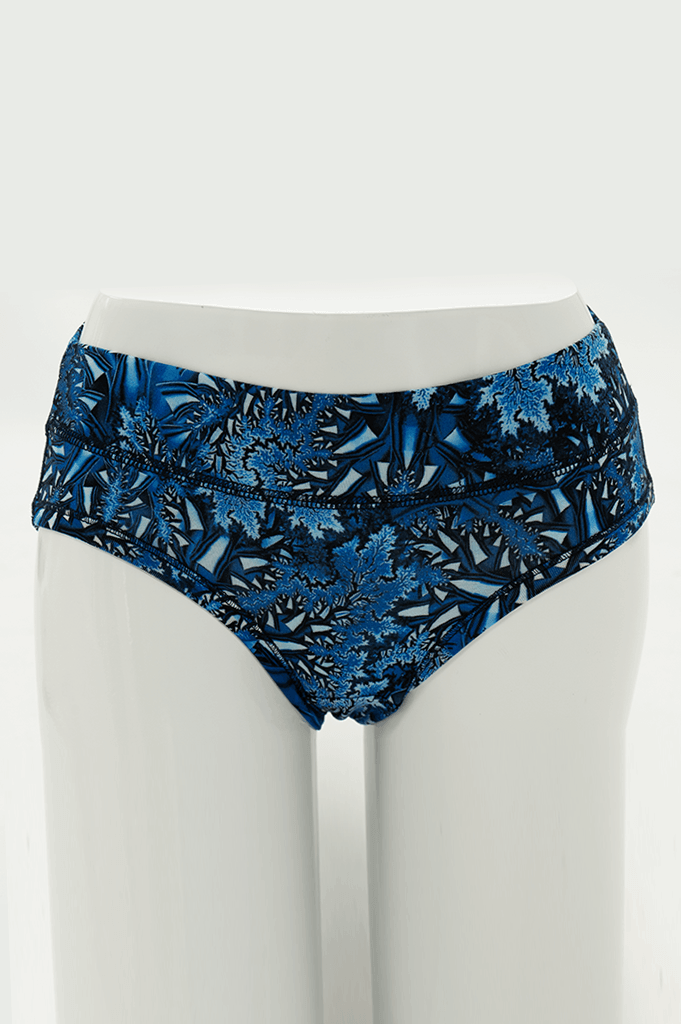 Front view of Blue Sky bamboo hipster underwear in Azure Botanical print