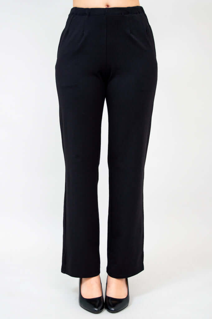 Full front image of Susan Pant in black, showcasing fit and style