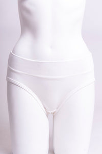 Women's cute and comfy white hipster underwear made with natural fibers.