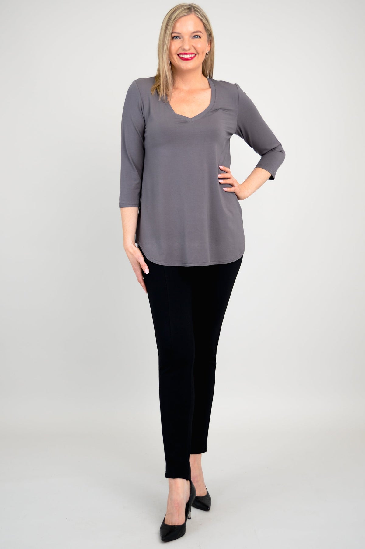 Jackie 3/4 Top, Charcoal, Bamboo - Final Sale