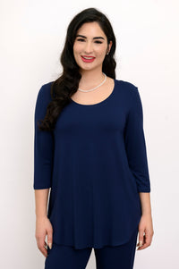 Jazz 3/4 Slv Top, Indigo, Bamboo