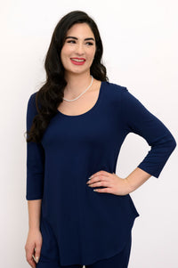 Jazz 3/4 Slv Top, Indigo, Bamboo