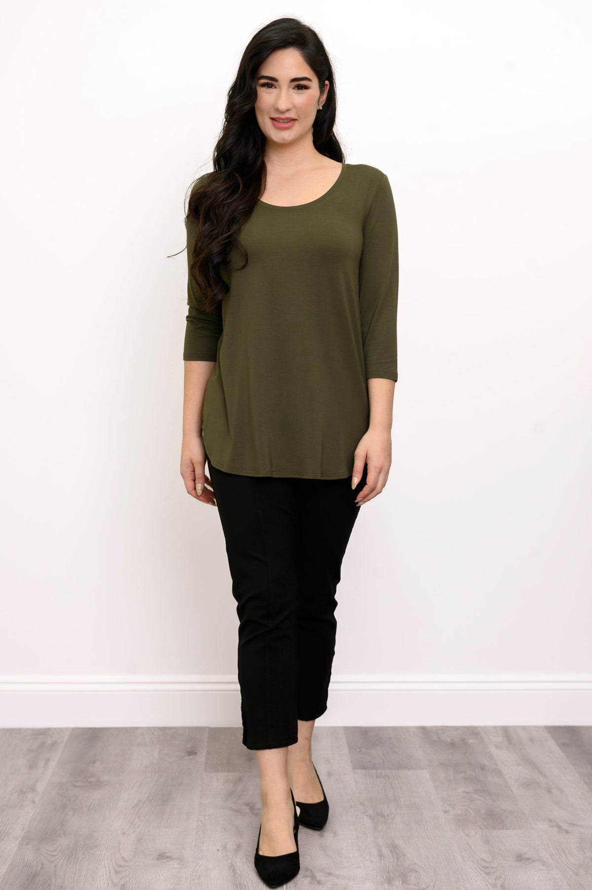 Jazz 3/4 Slv Top, Khaki, Bamboo