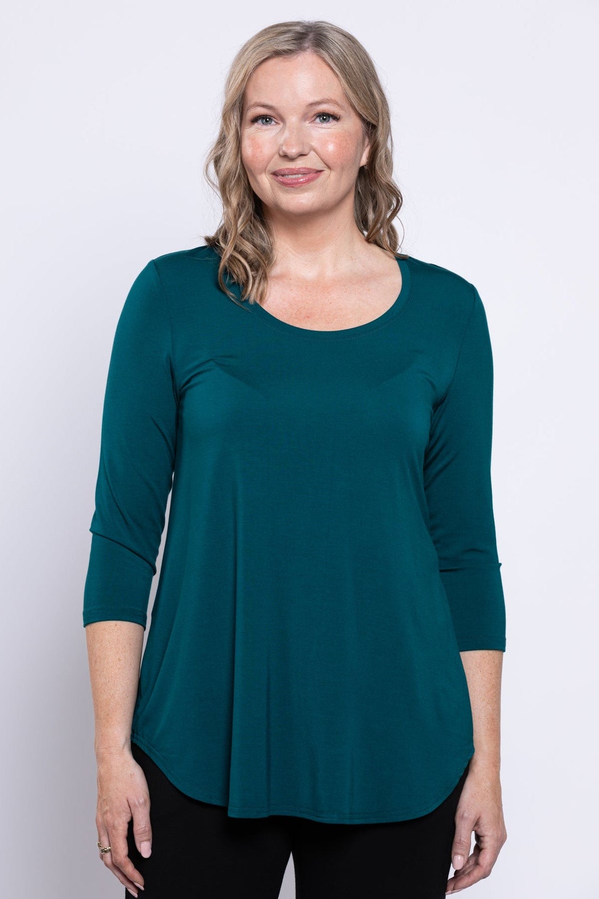 Jazz 3/4 Slv Top, Teal, Bamboo