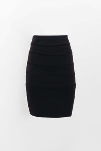 Front view of the Jonelle black pencil skirt with horizontal band details