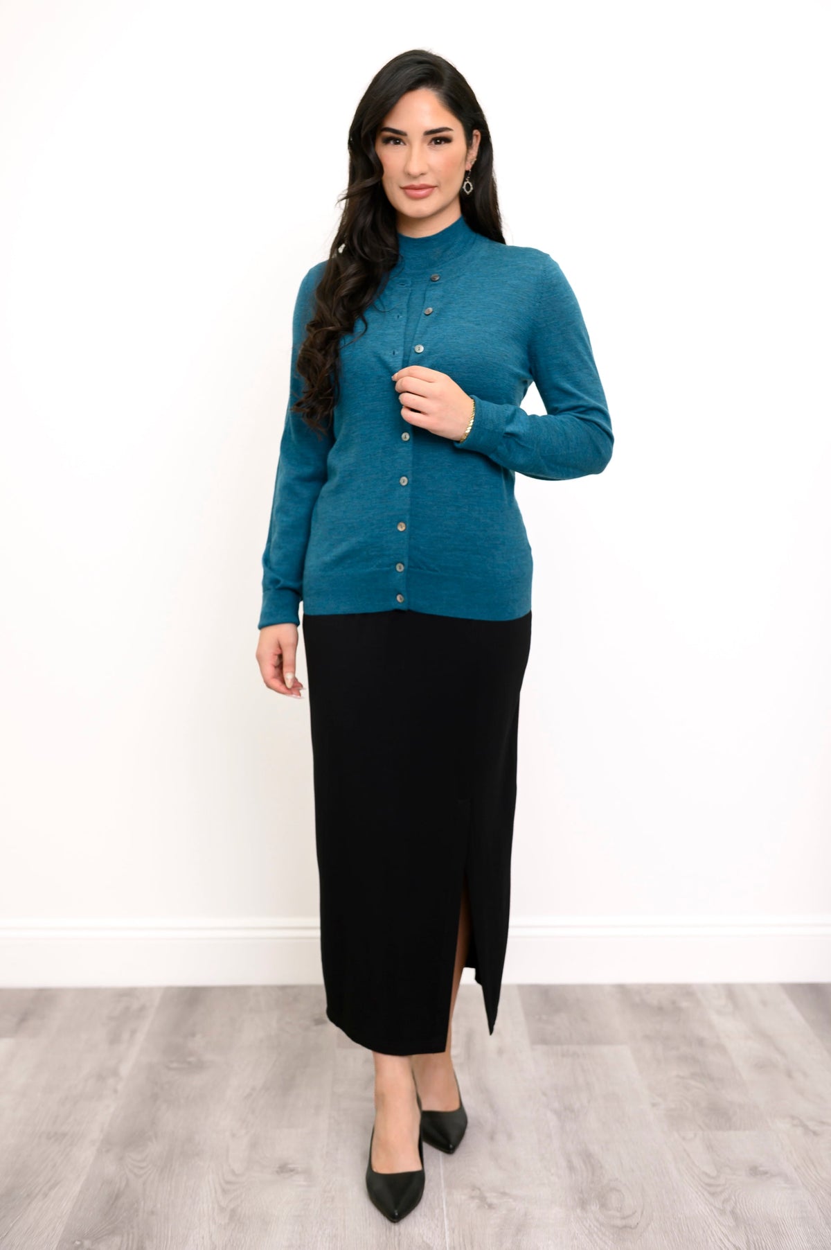 Kitten Cardigan, Soft Teal, Merino Wool