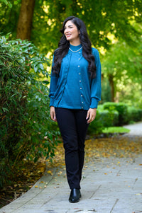 Kitten Cardigan, Soft Teal, Merino Wool